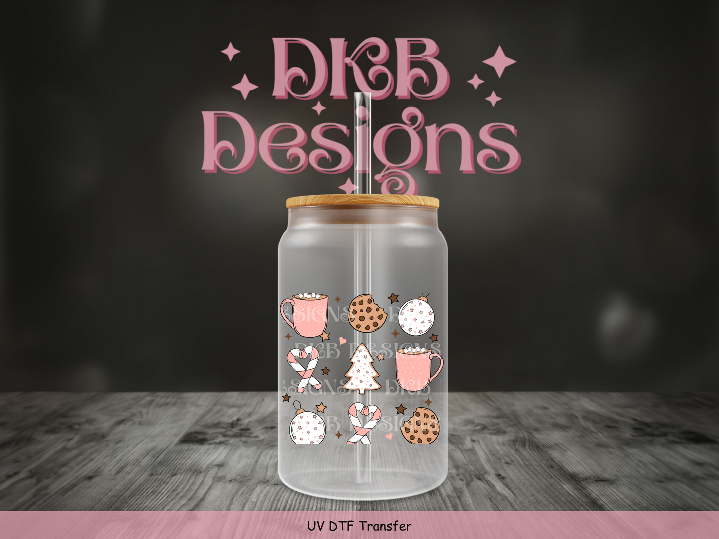 Pink Christmas grid UV DTF