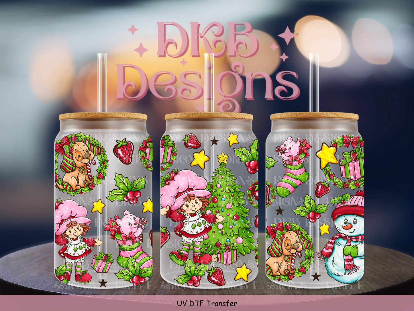 Berry Christmas 16oz glass can UV DTF