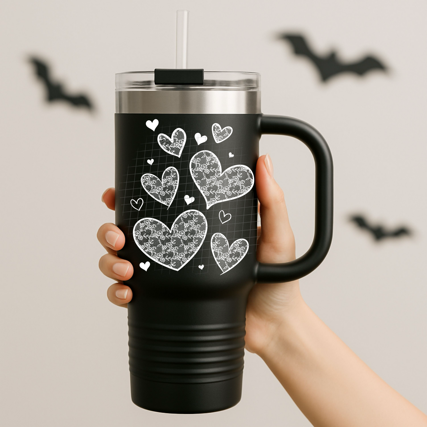 White lace hearts UV DTF