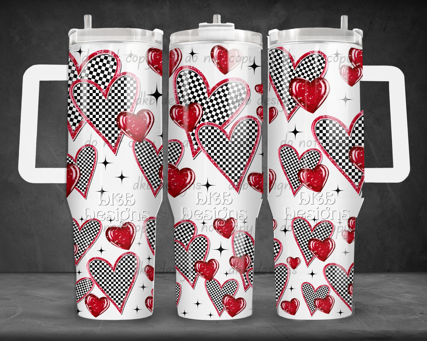 Checker hearts 40oz Tumbler UV DTF