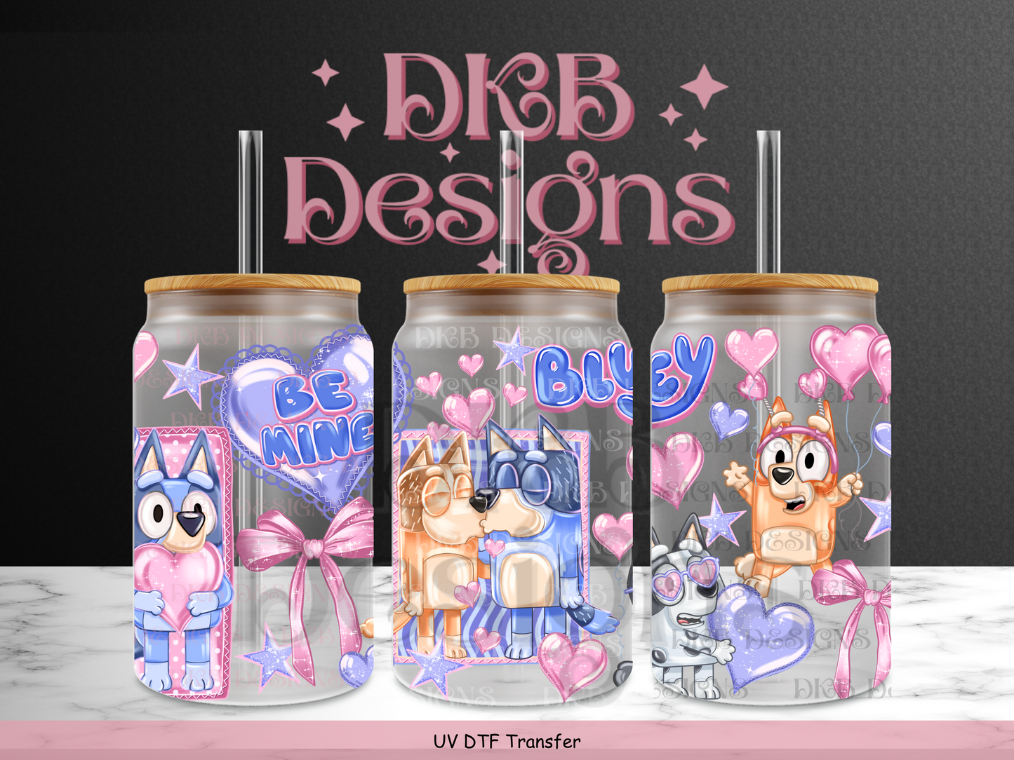 Be mine 16oz glass can UV DTF