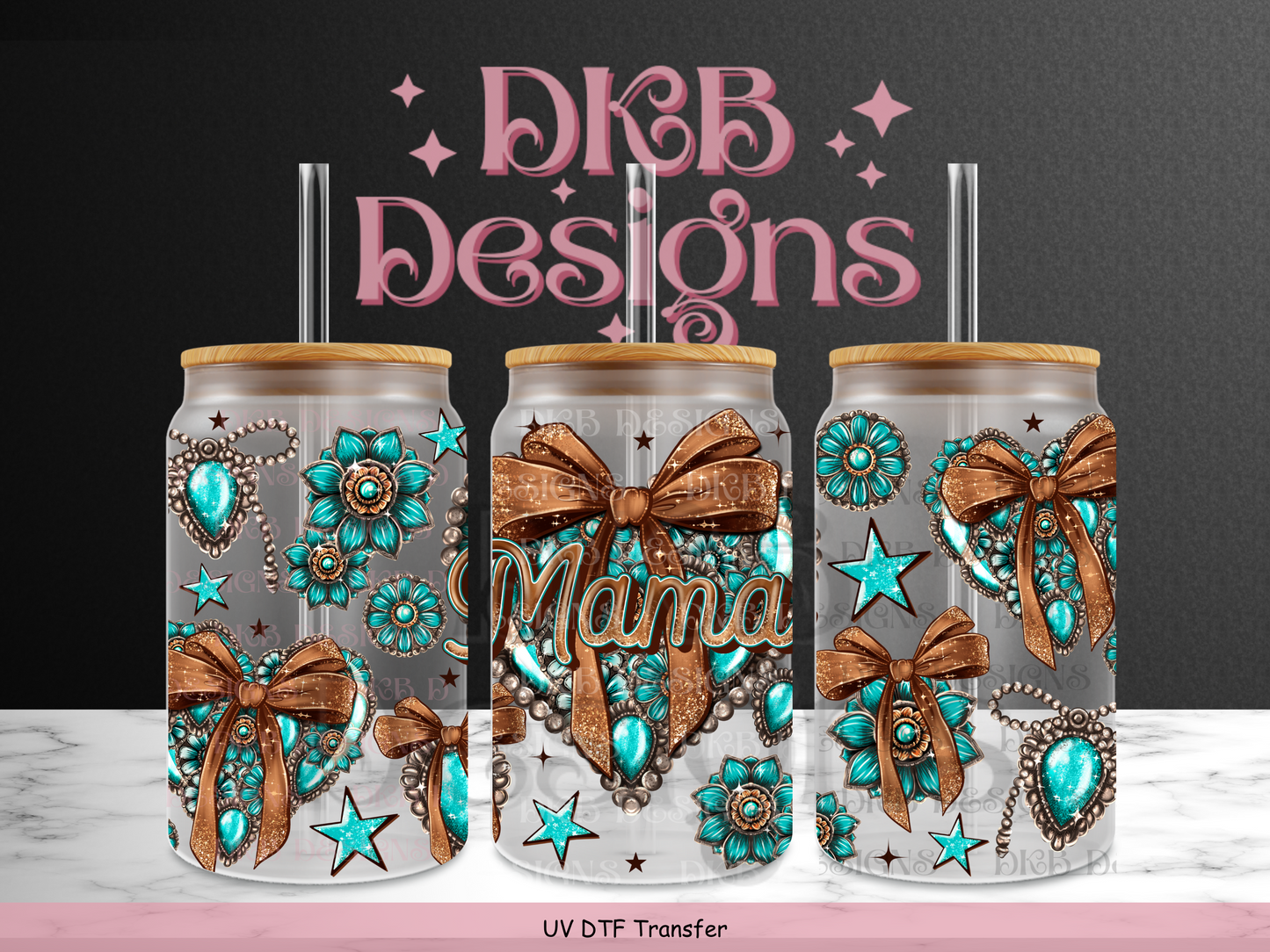 Mama 16oz glass can UV DTF