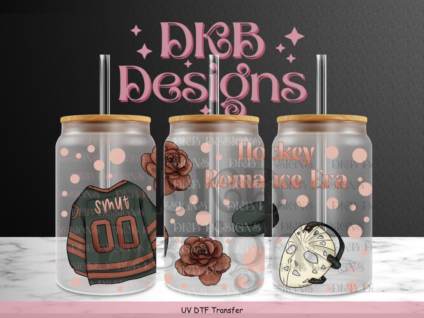 Hockey romance era 16oz glass can UV DTF