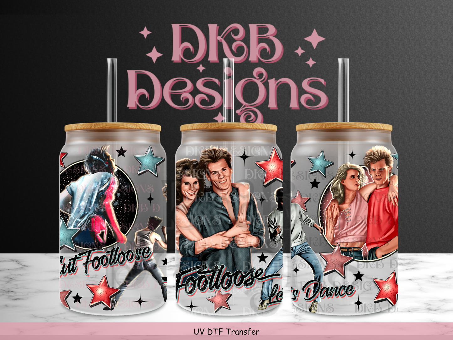 Let's dance 16oz glass can UV DTF