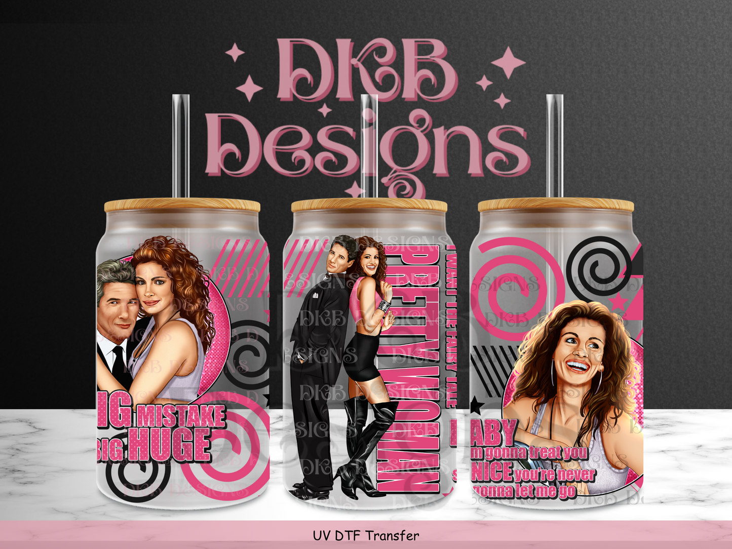 Pretty woman 16oz glass can UV DTF