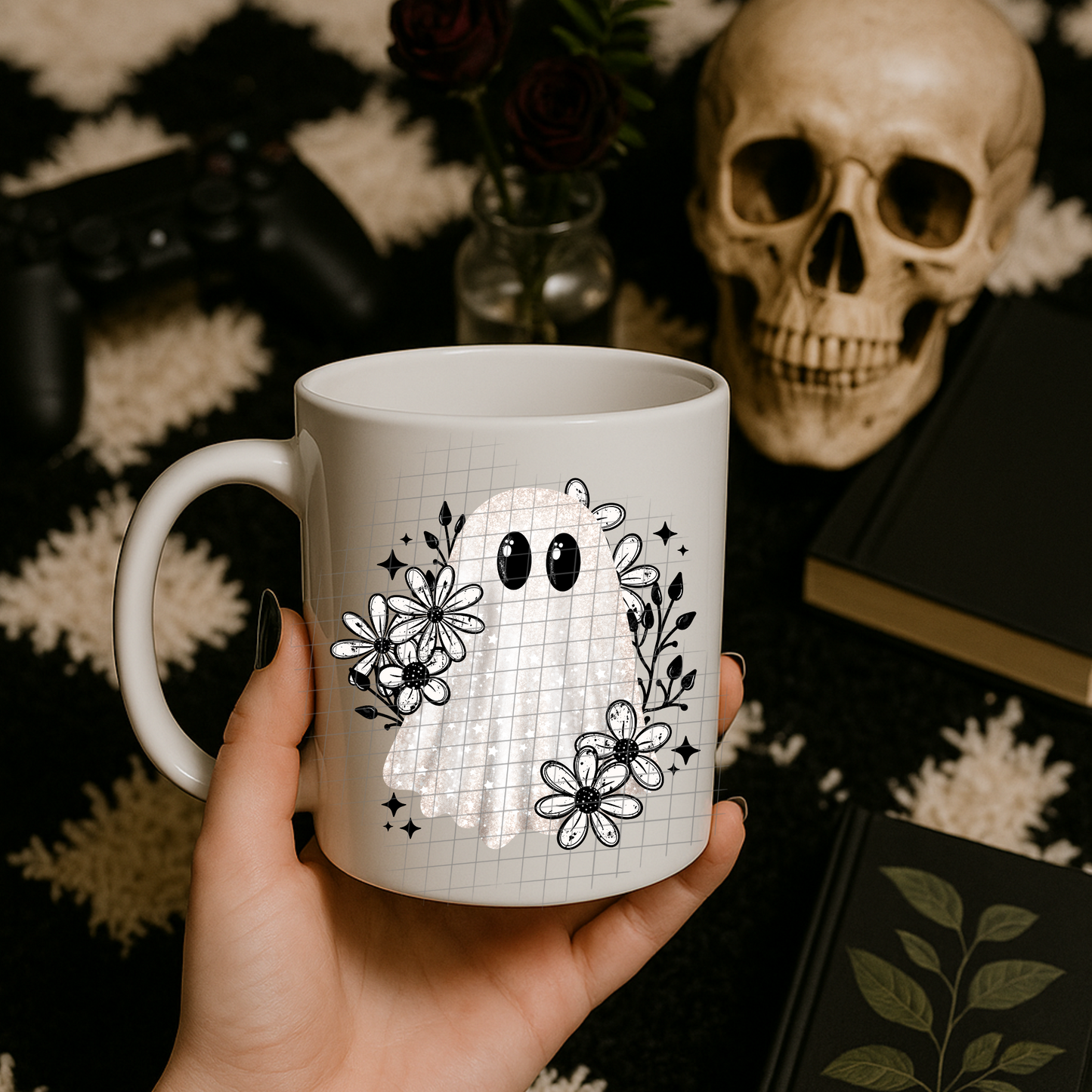 Grunge florals ghost UV DTF