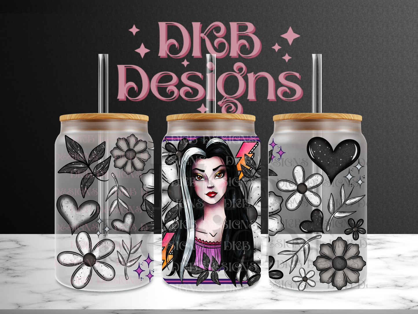 Munster 16oz glass can UV DTF