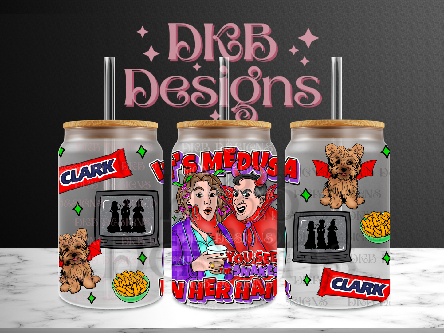 It’s Medusa 16oz glass can UV DTF