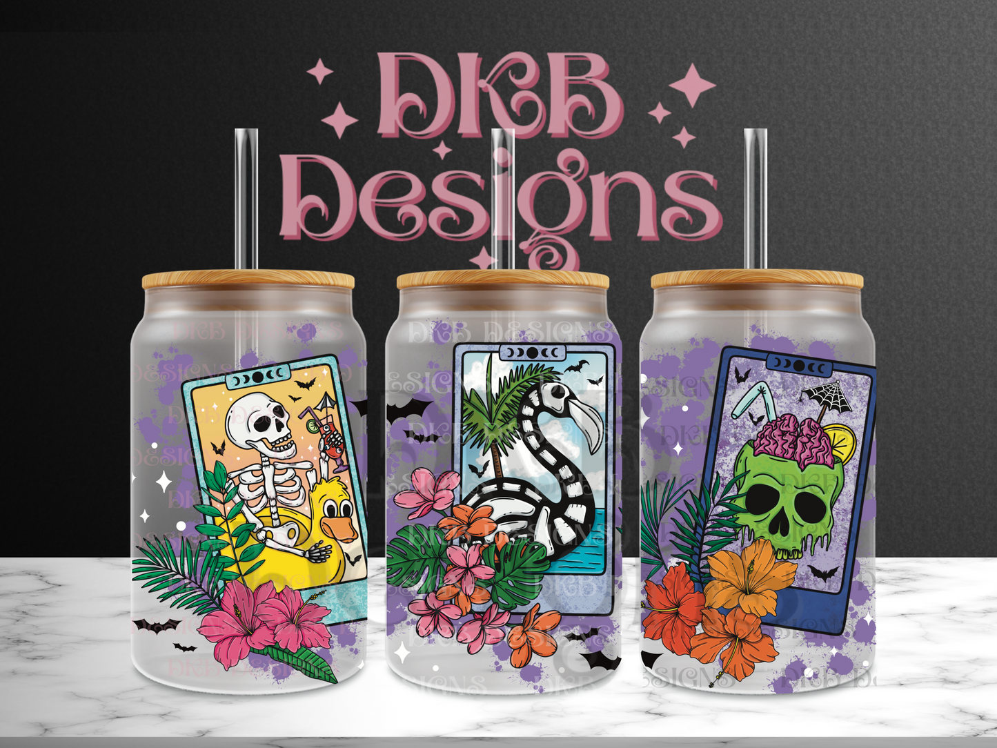 Summer tarots 16oz glass can UV DTF