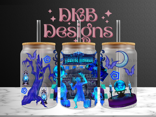 Haunted mansion 16oz glass can UV DTF
