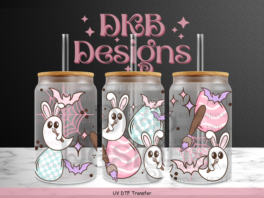 Ghost bunnies painting 16oz glass can UV DTF