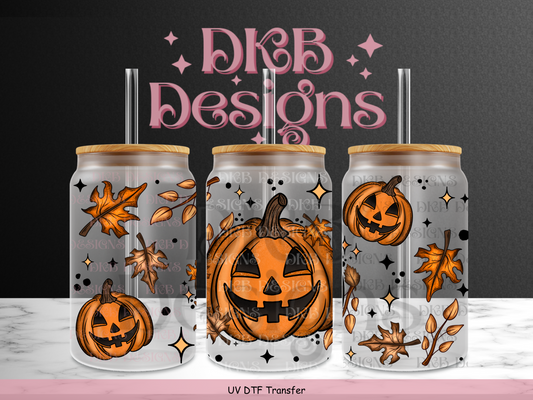 Fall pumpkin 16oz glass can UV DTF