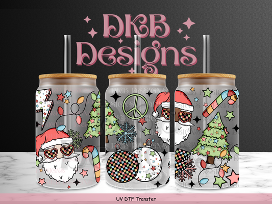 Santa Christmas 16oz glass can UV DTF