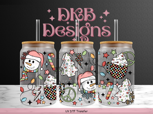 Christmas 16oz glass can UV DTF