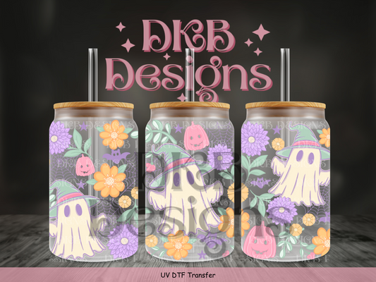 Pastel ghosts 16oz glass can UV DTF