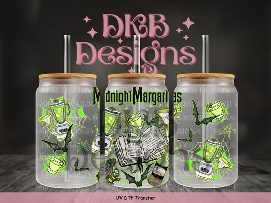 Midnight margaritas (green) 16oz glass can UV DTF