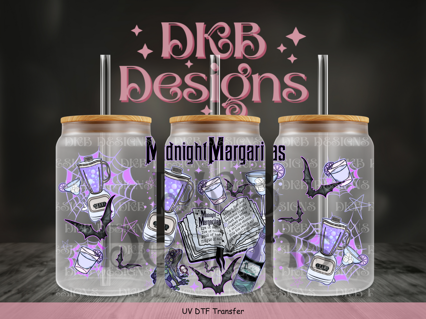 Midnight margaritas (purple) 16oz glass can UV DTF