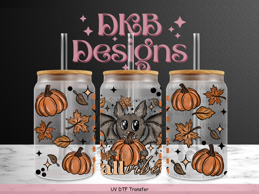 Fall vibes bat 16oz glass can UV DTF