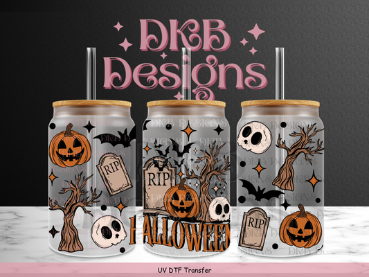 Halloween 16oz glass can UV DTF