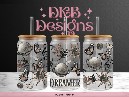 Dreamer 16oz glass can UV DTF