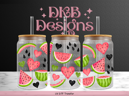 Watermelon 16oz glass can UV DTF