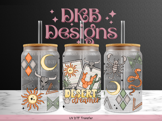 Desert Dreamer 16oz glass can UV DTF