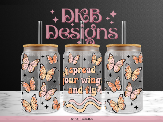 Spread your wings 16oz glass can UV DTF