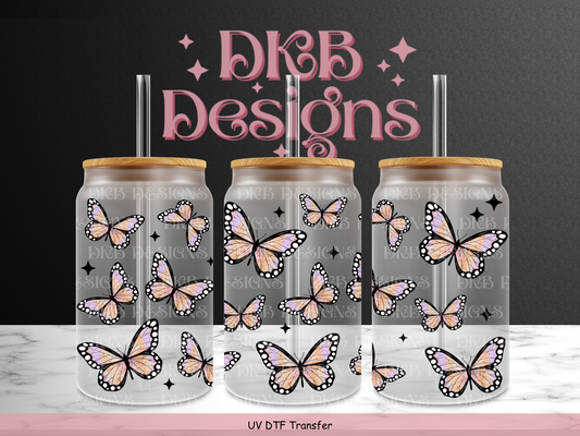 Butterflies 16oz glass can UV DTF