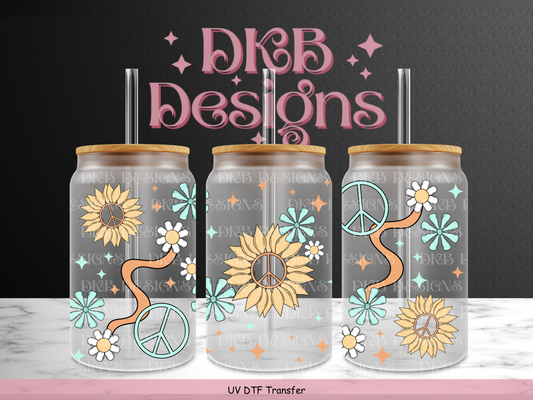 Peace floral 16oz glass can UV DTF