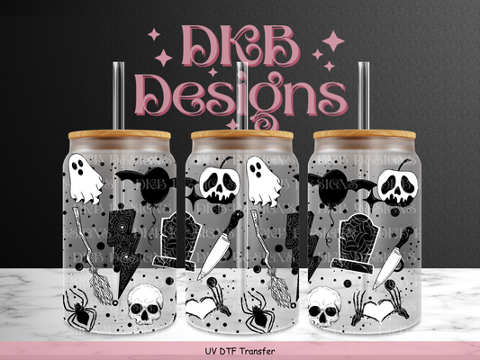 Spooky doodles 16oz glass can UV DTF