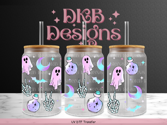 Spooky pastel 16oz glass can UV DTF