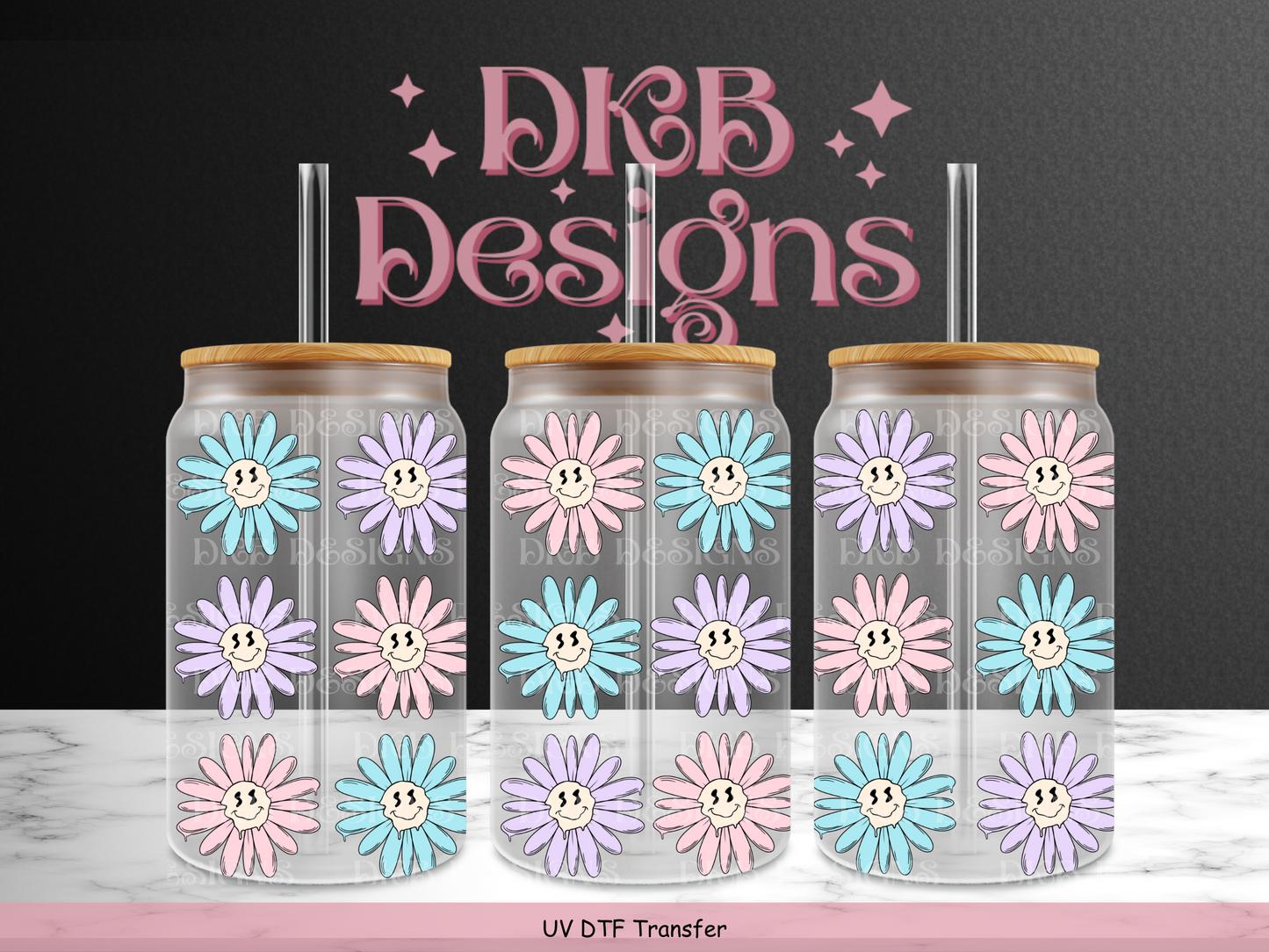 Pastel daisy 16oz glass can UV DTF