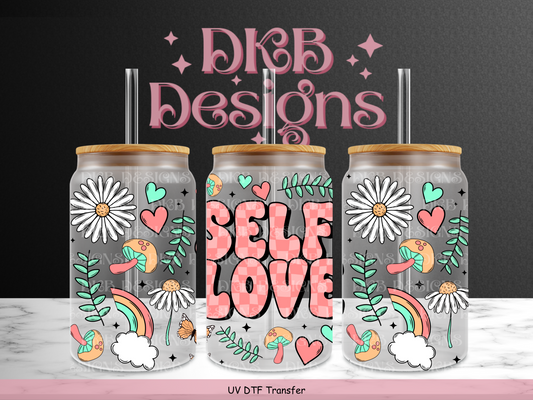 Self Love 16oz glass can UV DTF