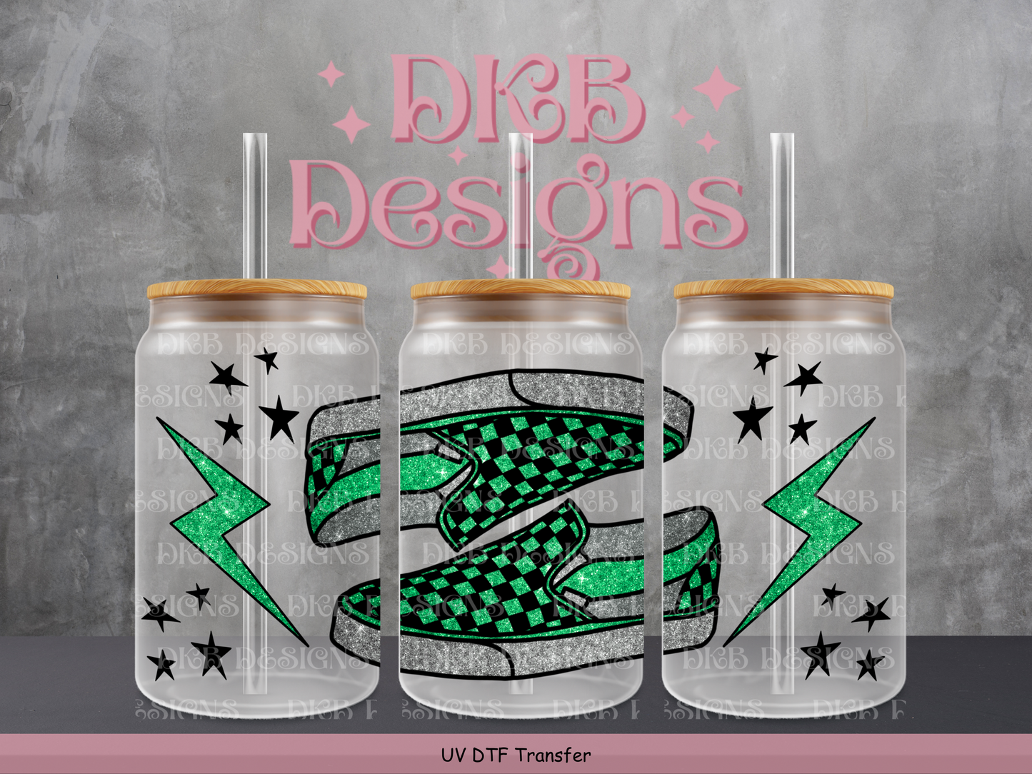 Green checkered shoes 16oz glass can UV DTF