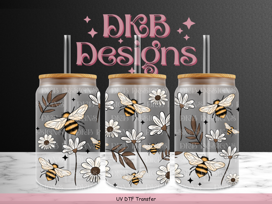 Bees 16oz glass can UV DTF