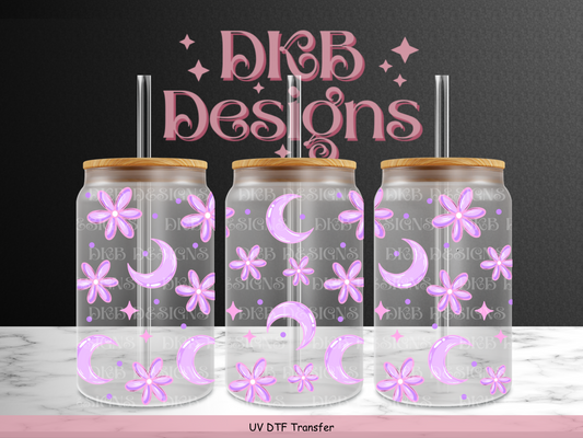 Purple daisy moon 16oz glass can UV DTF