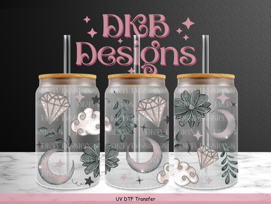 Floral clouds 16oz glass can UV DTF