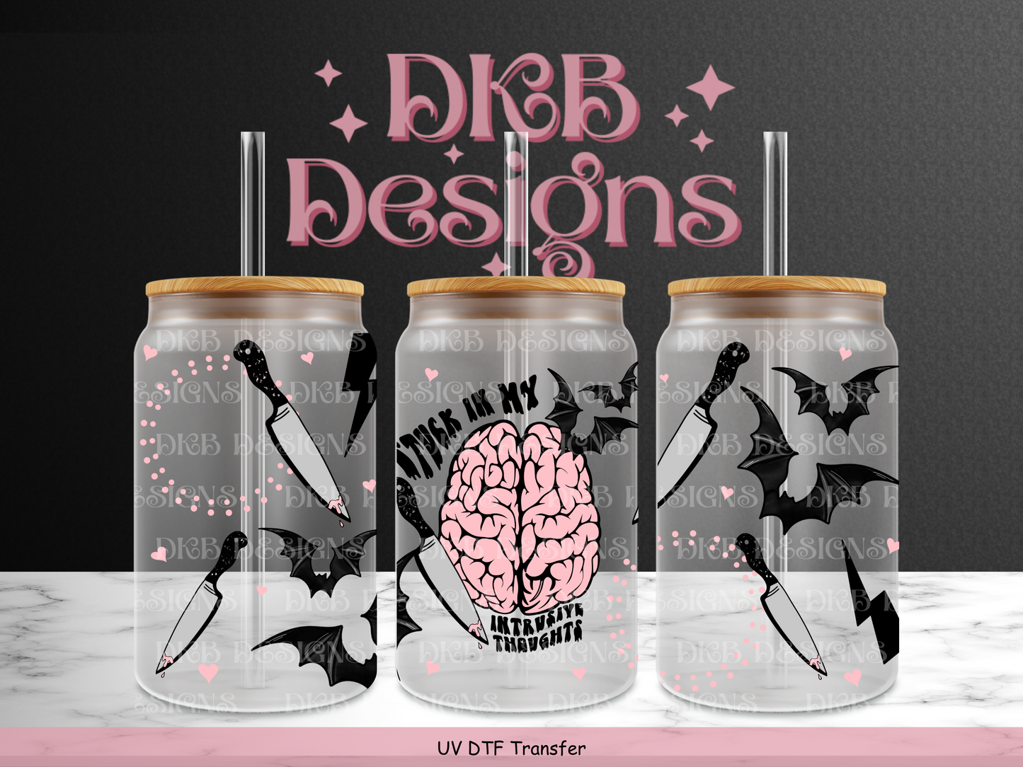 Intrusive thoughts 16oz glass can UV DTF