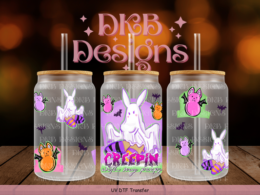 Creepin with my peeps 16oz glass can UV DTF