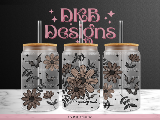 Dark florals 16oz glass can UV DTF