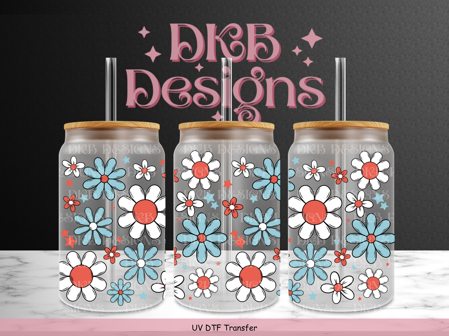 July floral 16oz glass can UV DTF