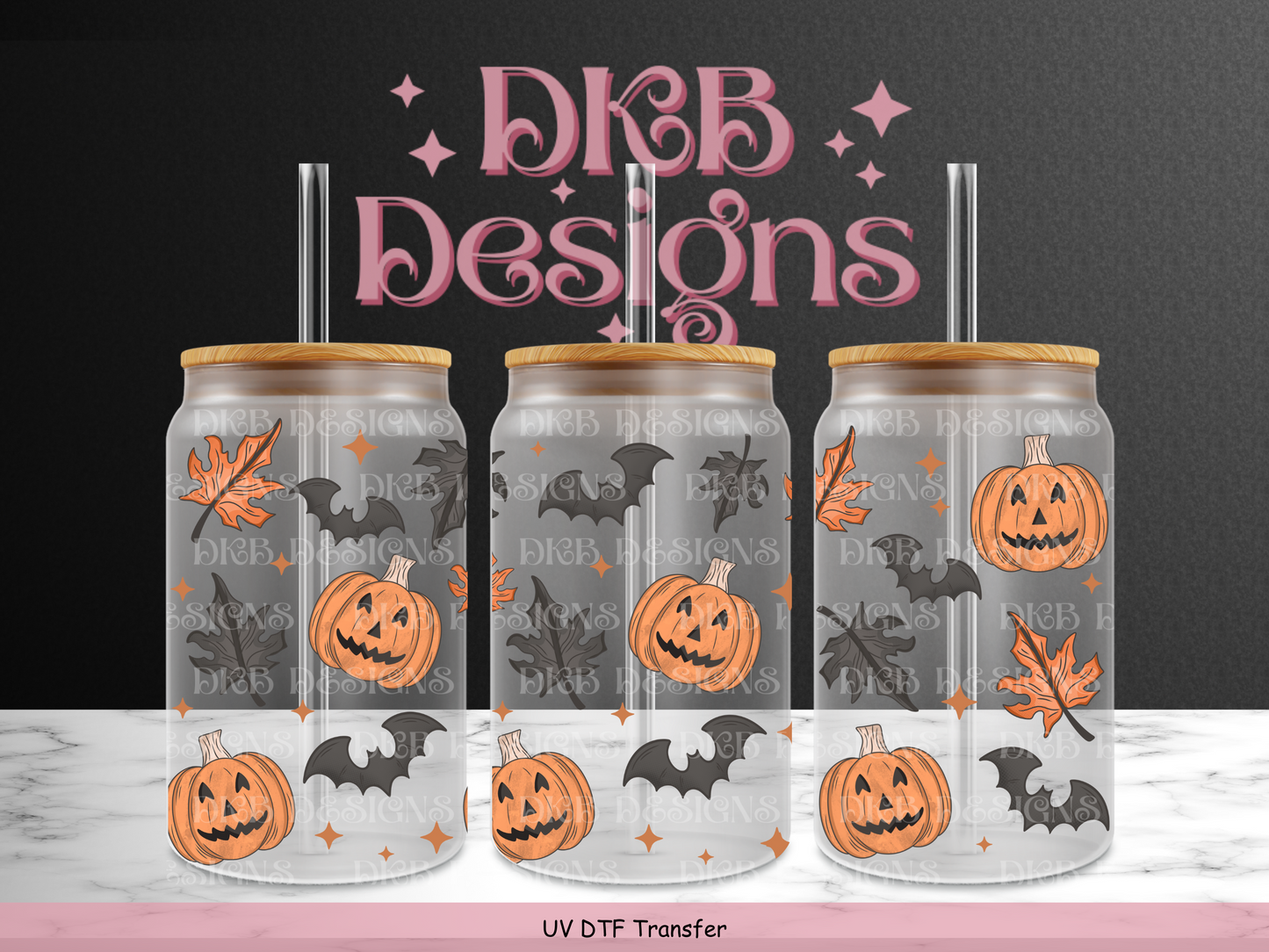 Fall pumpkins 16oz glass can UV DTF