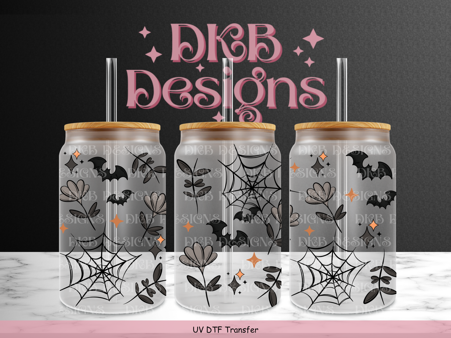 Spooky florals 16oz glass can UV DTF