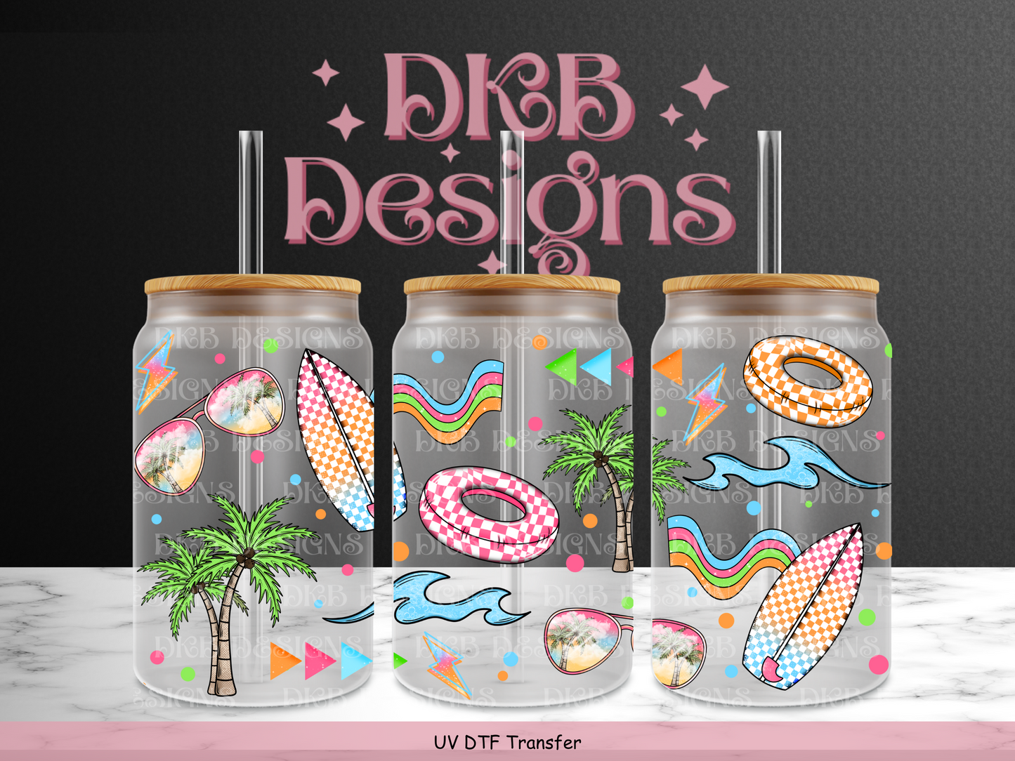 Neon summer 16oz glass can UV DTF