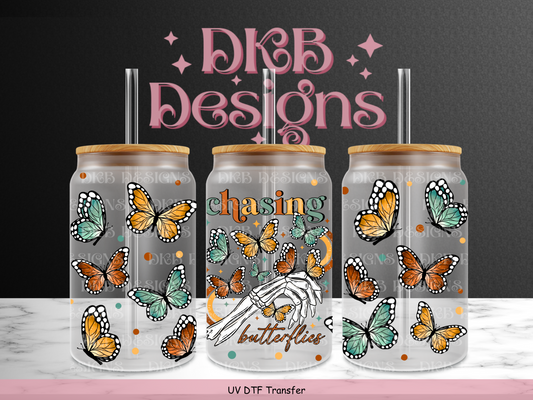 Chasing butterflies 16oz glass can UV DTF