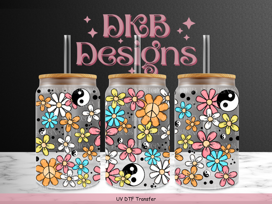 Retro florals 16oz glass can UV DTF