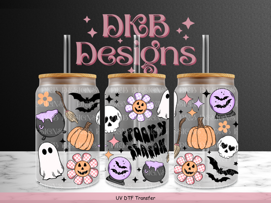 Spooky season 16oz glass can UV DTF