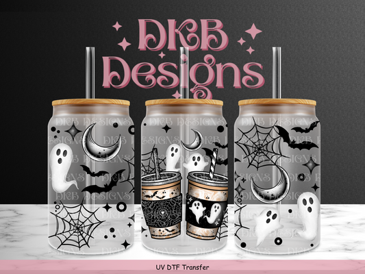 Spooky coffee 16oz glass can UV DTF