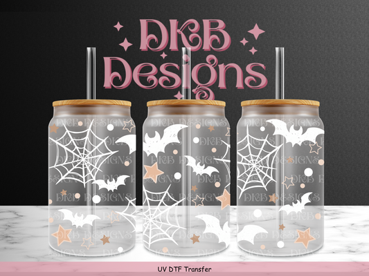 Stars & bats (white)  16oz glass can UV DTF