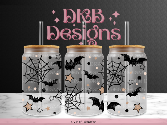 Stars & bats (black)  16oz glass can UV DTF